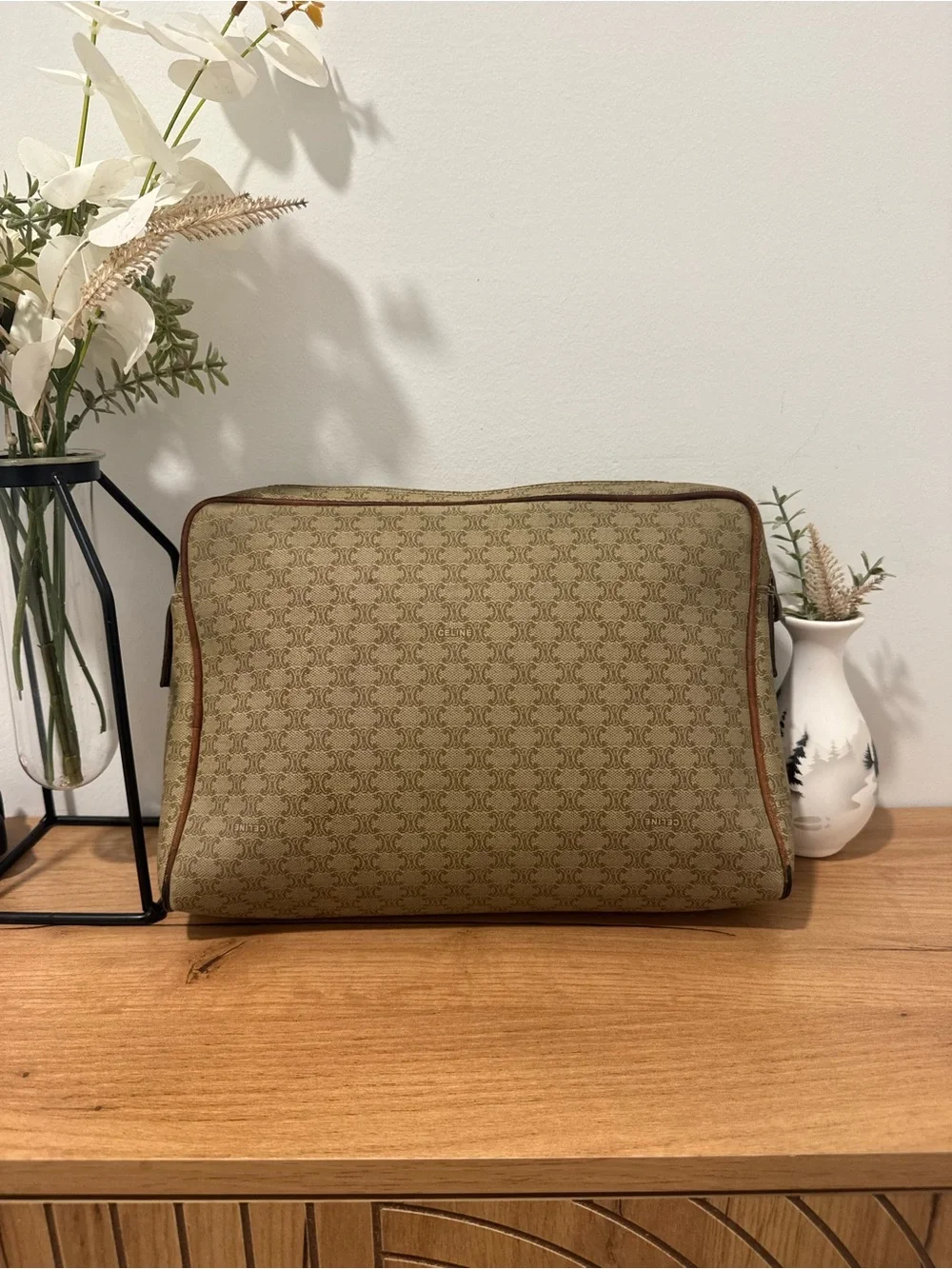 Authentic Vintage Celine Macadam Monogram Clutch Pouch / Cosmetic Case
